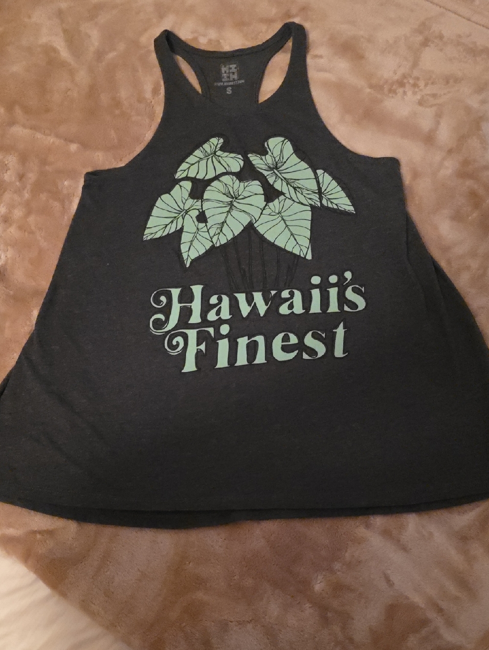 Hawaii's Finest Black Racerback Tank with Mint Leaf Graphic